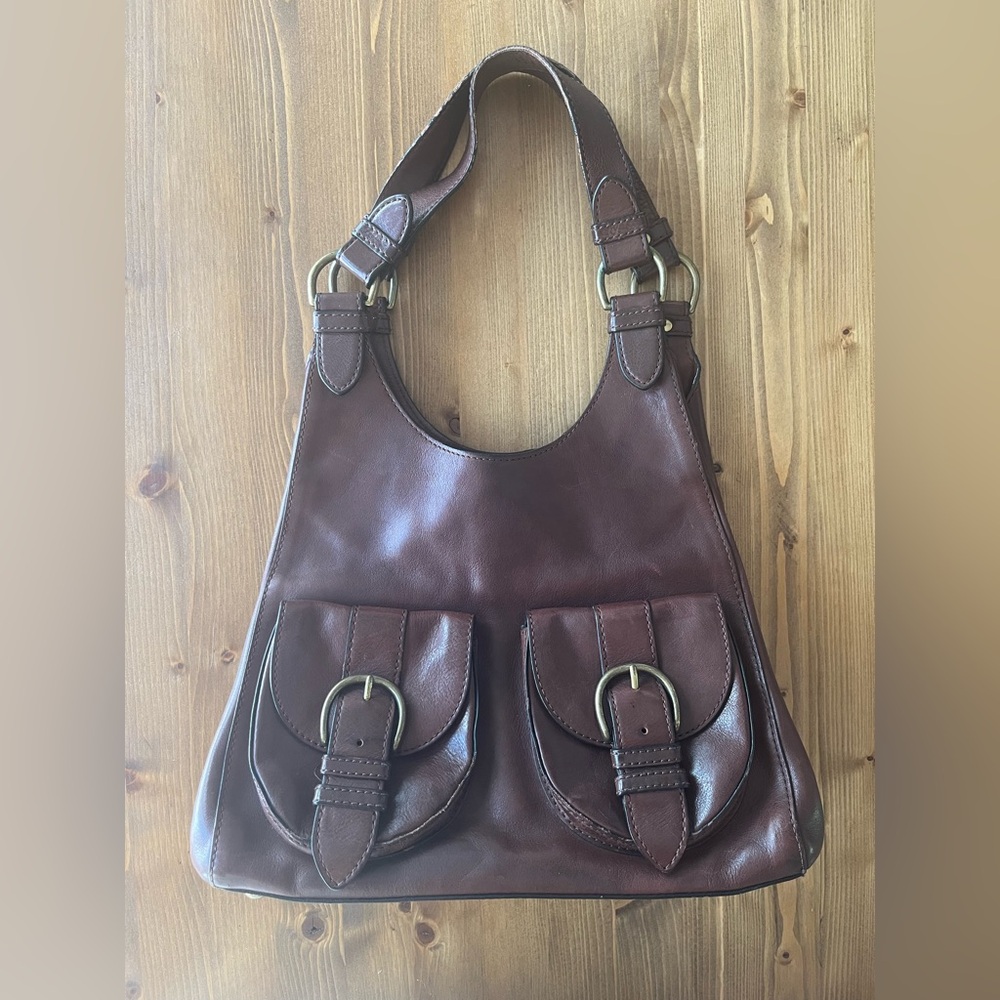 Banana Republic Women's Brown Leather Hobo Shoulder Bag with Buckle Pockets